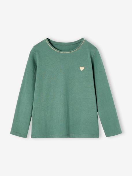 T-shirt Basics met hartjes en pailletten en lange mouwen antraciet+ecru+roze (poederkleur)+smaragdgroen - vertbaudet enfant 