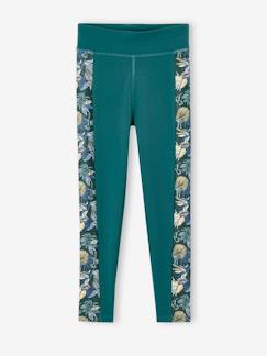 -Legging sport matière technique fille bandes côtés fleurs exotiques