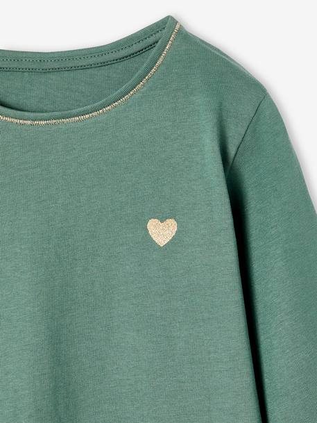 T-shirt Basics met hartjes en pailletten en lange mouwen antraciet+ecru+roze (poederkleur)+smaragdgroen - vertbaudet enfant 
