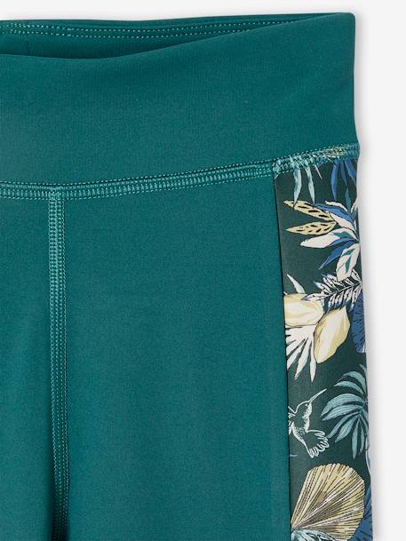 Legging sport matière technique fille bandes côtés fleurs exotiques vert émeraude - vertbaudet enfant 