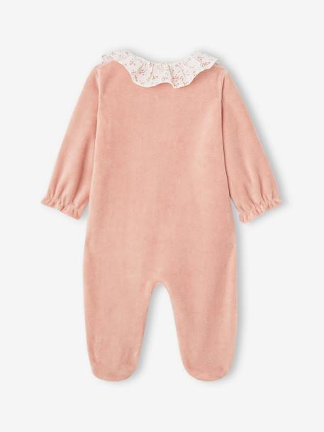 Pyjama bébé fille velours collerette imprimée rose poudré+vert sauge - vertbaudet enfant 
