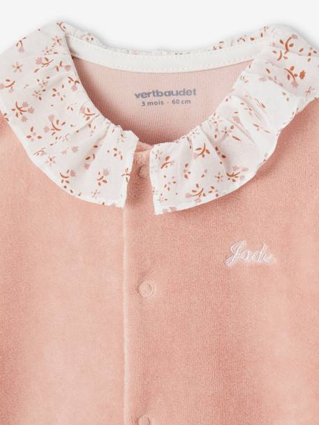 Pyjama bébé fille velours collerette imprimée personnalisable rose poudré+vert sauge - vertbaudet enfant 