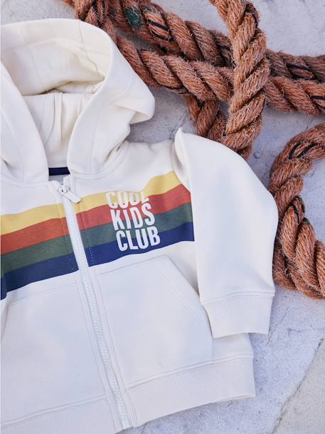 Sweat garçon zippé à capuche animation rayures Beige chiné+bleu nuit - vertbaudet enfant 