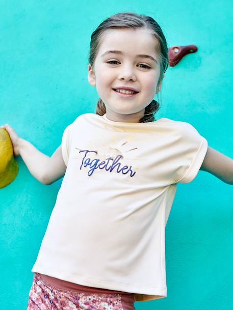 Ensemble de sport t-shirt et corsaire fille motif 'sunrise' irisé écru - vertbaudet enfant 