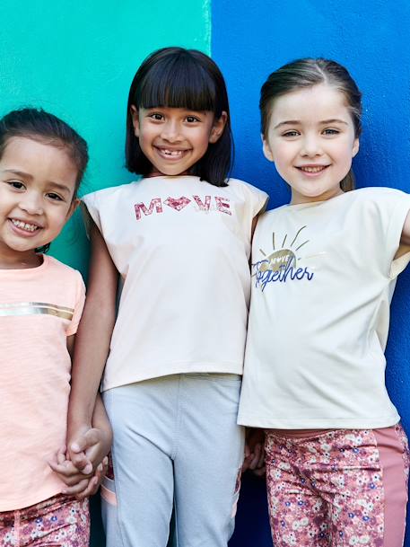 Sportieve 3-delige set voor meisjes ecru - vertbaudet enfant 
