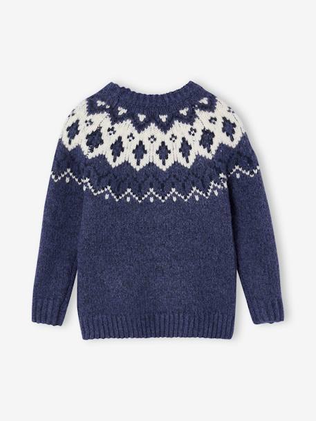 Pull jacquard garçon col rond bleu ardoise+vert - vertbaudet enfant 