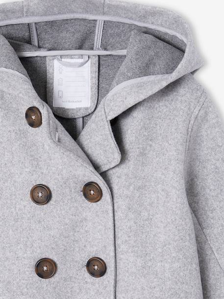 Manteau à capuche en lainage effet flanelle fille gris chiné - vertbaudet enfant 