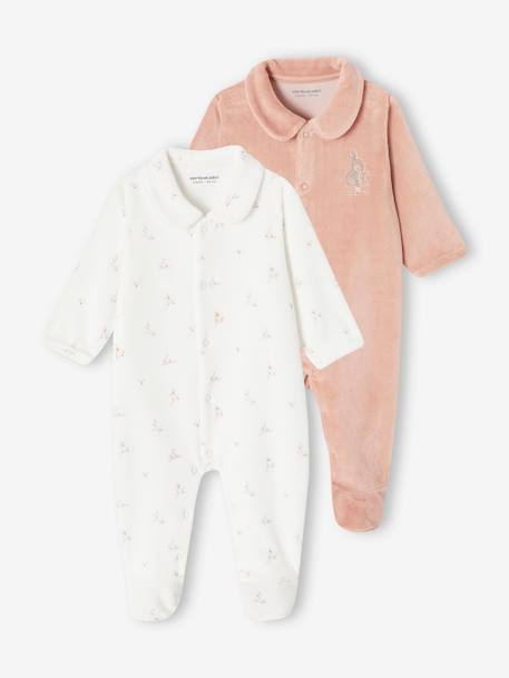 Set van 2 fluwelen babyslaappakjes met opening voor cappuccino+rozen - vertbaudet enfant 