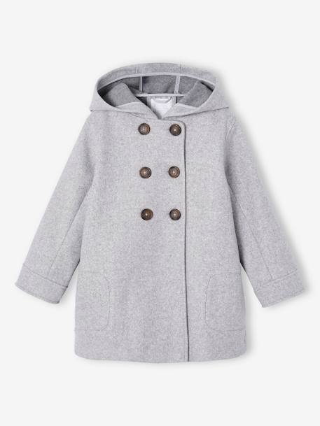 Manteau à capuche en lainage effet flanelle fille gris chiné - vertbaudet enfant 