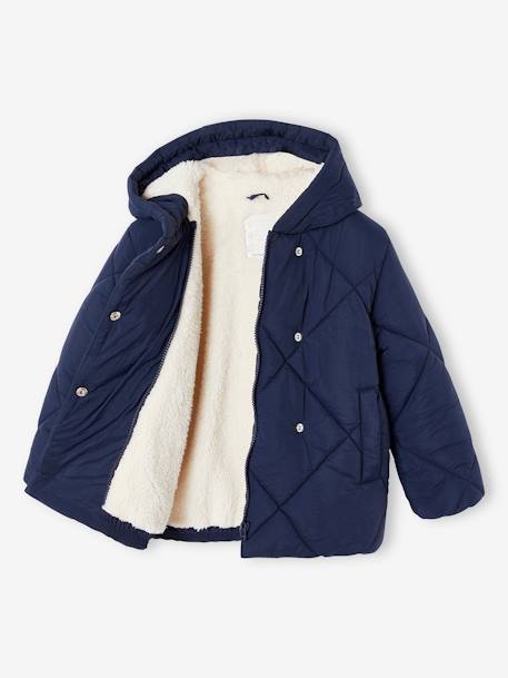 Doudoune fille à capuche doublée sherpa blush+marine+vert - vertbaudet enfant 