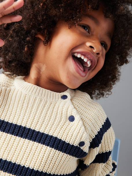 Pull garçon rayé caramel+écru+encre+kaki - vertbaudet enfant 
