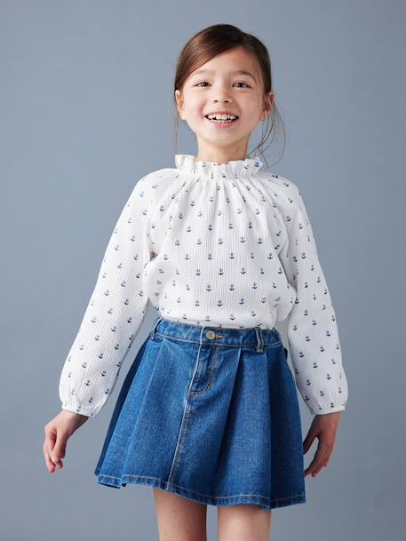 Jupe fille en jean plissée denim gris+stone - vertbaudet enfant 
