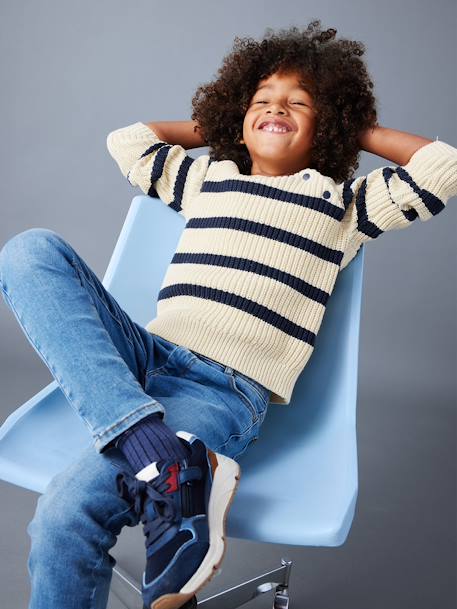 Pull garçon rayé caramel+écru+encre+kaki - vertbaudet enfant 