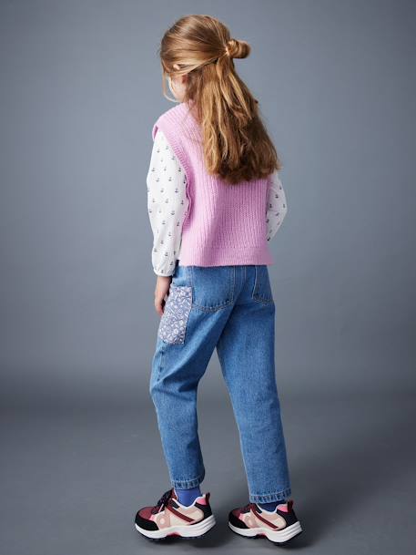 Jean loose avec patchs à fleurs fille bleu moyen - vertbaudet enfant 