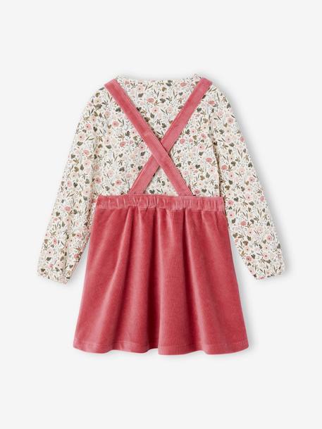 Ensemble robe tablier en velours et t-shirt fille rose+vert - vertbaudet enfant 