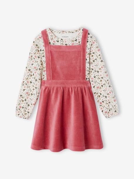 Ensemble robe tablier en velours et t-shirt fille rose+vert - vertbaudet enfant 