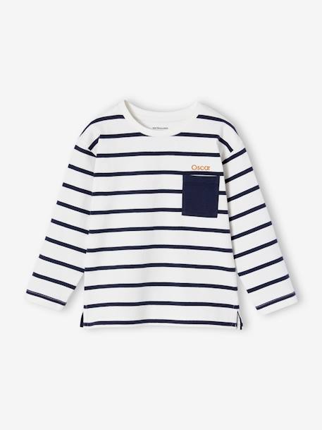 T-shirt rayé garçon personnalisable écru - vertbaudet enfant 