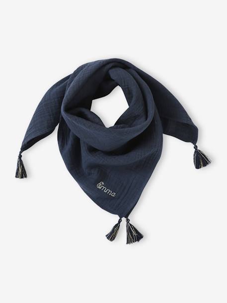 Foulard uni personnalisable à pompons fille en coton bio marine - vertbaudet enfant 