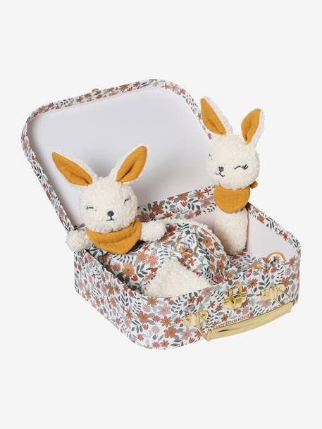 Doudou plat lapin personnalisable + hochet en mallette rose+vert - vertbaudet enfant 