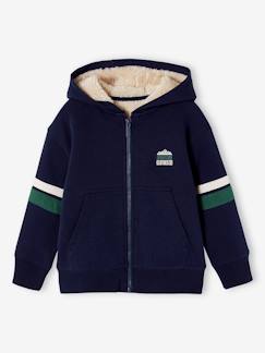 Garçon-Pull, gilet, sweat-Sweat garçon zippé à capuche doublé sherpa