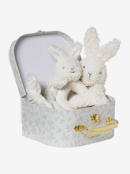 Doudou lapin et hochet en sherpa personnalisable avec mallette blanc - vertbaudet enfant 