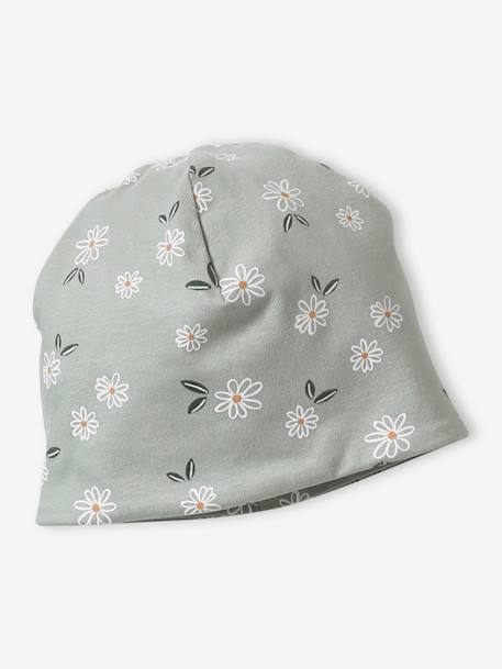 Ensemble fleuri fille bonnet + snood rose poudré+vert de gris - vertbaudet enfant 