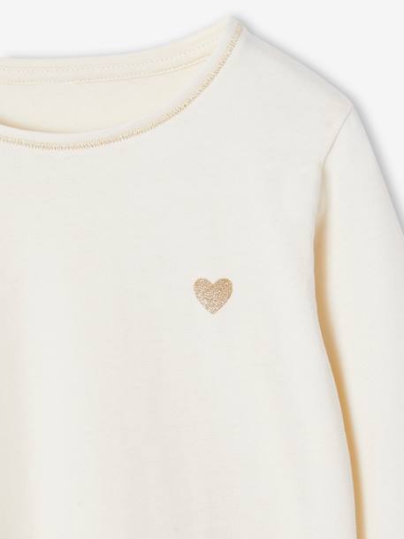 T-shirt Basics met hartjes en pailletten en lange mouwen antraciet+ecru+roze (poederkleur)+smaragdgroen - vertbaudet enfant 