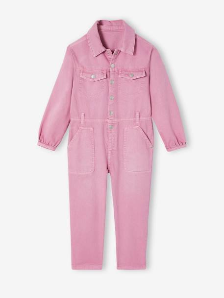 Combinaison longue en toile garment dyed fille vieux rose - vertbaudet enfant 