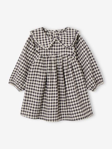 Ensemble 3 pièces bébé robe vichy + gilet + bandeau carreaux noir - vertbaudet enfant 
