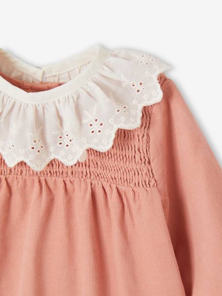 Robe à smocks en velours col brodé amovible bébé rose - vertbaudet enfant 