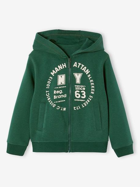 Sweat garçon zippé à capuche sport anthracite+BLEU FONCE UNI AVEC DECOR+vert sapin - vertbaudet enfant 