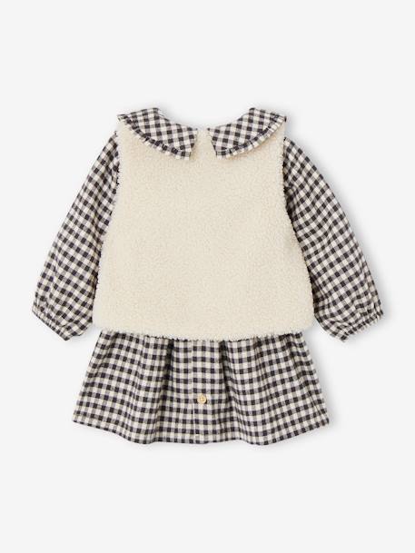 Ensemble 3 pièces bébé robe vichy + gilet + bandeau carreaux noir - vertbaudet enfant 