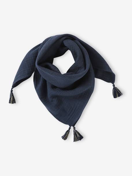 Foulard uni personnalisable à pompons fille en coton bio marine - vertbaudet enfant 