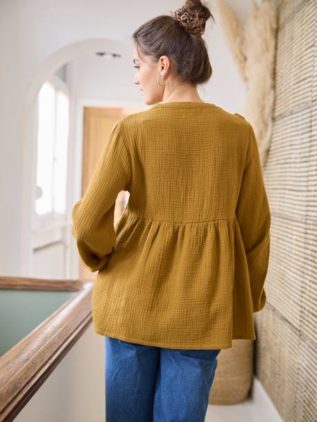 Blouse à volant en gaze de coton grossesse et allaitement olive - vertbaudet enfant 