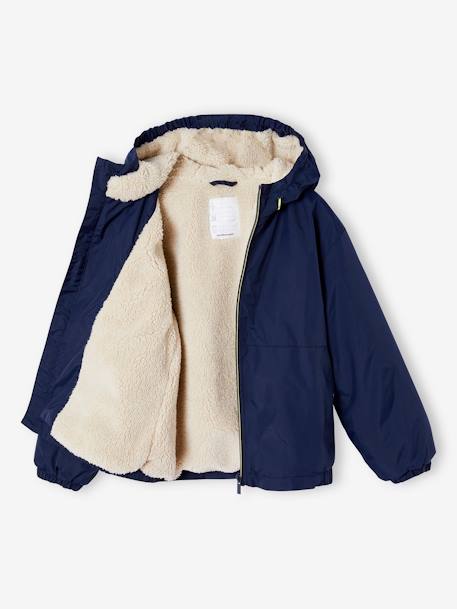 Coupe-vent garçon doublé sherpa à capuche caramel+kaki+marine - vertbaudet enfant 