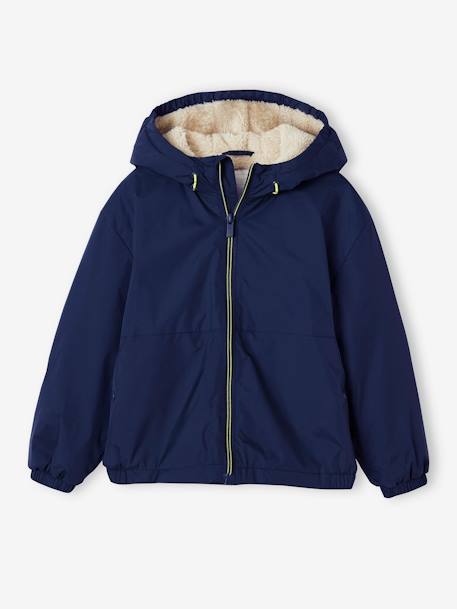 Coupe-vent garçon doublé sherpa à capuche caramel+kaki+marine - vertbaudet enfant 
