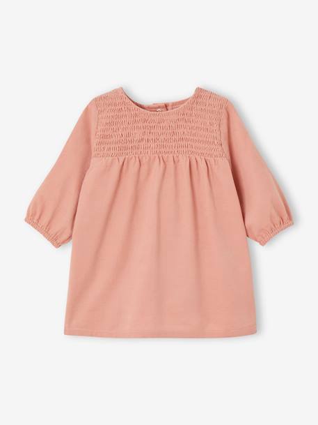 Robe à smocks en velours col brodé amovible bébé rose - vertbaudet enfant 