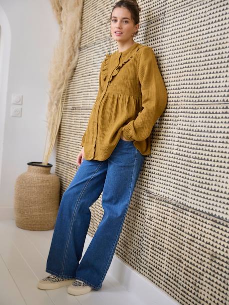 Blouse à volant en gaze de coton grossesse et allaitement olive - vertbaudet enfant 