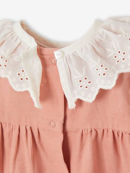 Robe à smocks en velours col brodé amovible bébé rose - vertbaudet enfant 