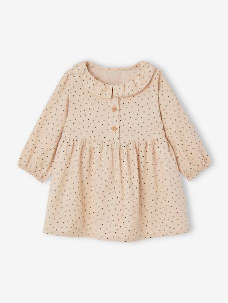 Robe à collerette en velours milleraies bébé beige+vert sapin - vertbaudet enfant 