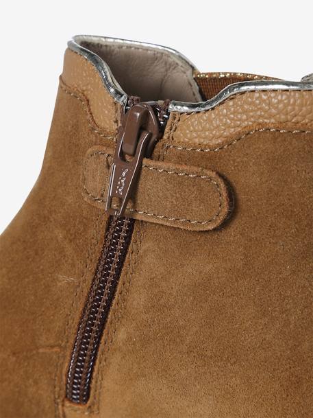 Boots enfant fille cuir zippées camel+noir - vertbaudet enfant 