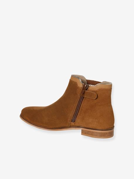Boots enfant fille cuir zippées camel+noir - vertbaudet enfant 