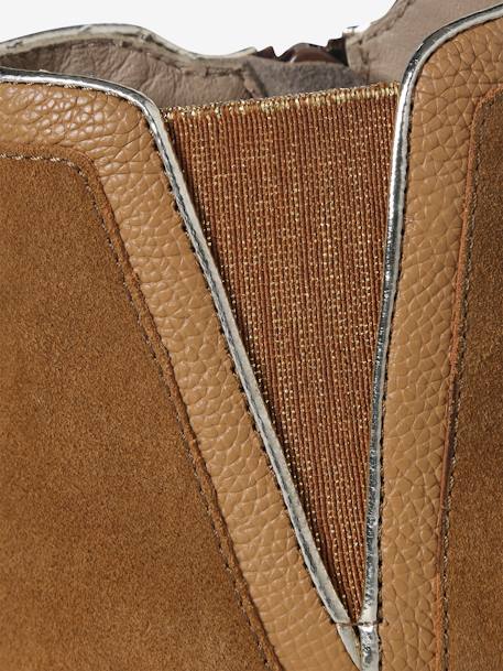 Boots enfant fille cuir zippées camel+noir - vertbaudet enfant 