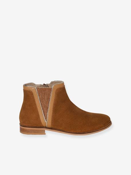 Boots enfant fille cuir zippées camel+noir - vertbaudet enfant 