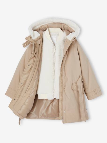 Parka à capuche 3 en1 fille taupe - vertbaudet enfant 