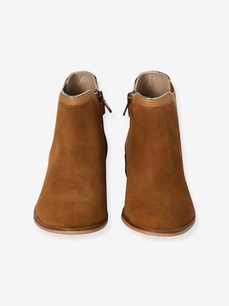 Boots enfant fille cuir zippées camel+noir - vertbaudet enfant 