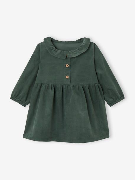 Robe à collerette en velours milleraies bébé beige+vert sapin - vertbaudet enfant 