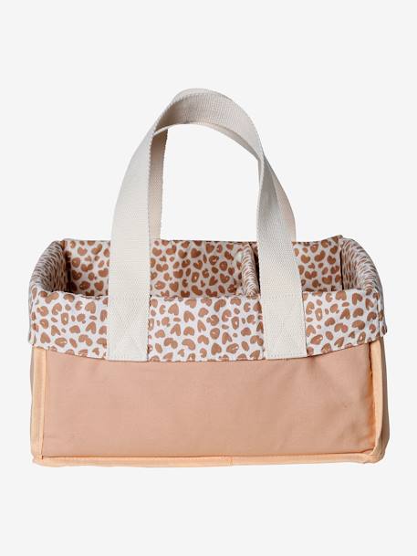 Panier de rangement 2 compartiments bleu grisé+écru+rose imprimé - vertbaudet enfant 