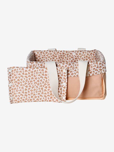 Panier de rangement 2 compartiments bleu grisé+écru+rose imprimé - vertbaudet enfant 