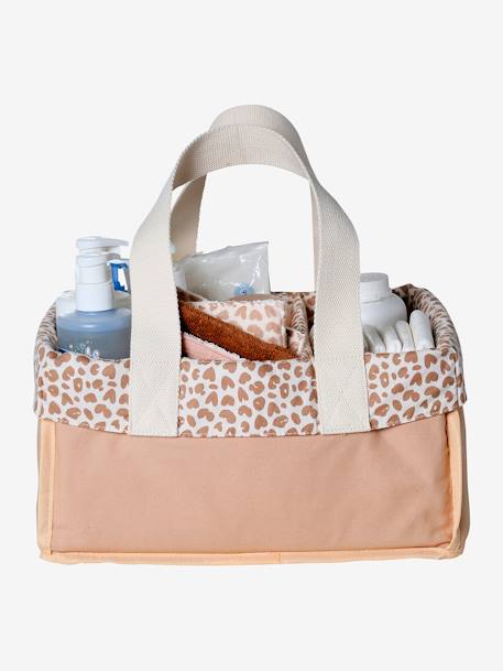 Panier de rangement 2 compartiments bleu grisé+écru+rose imprimé - vertbaudet enfant 